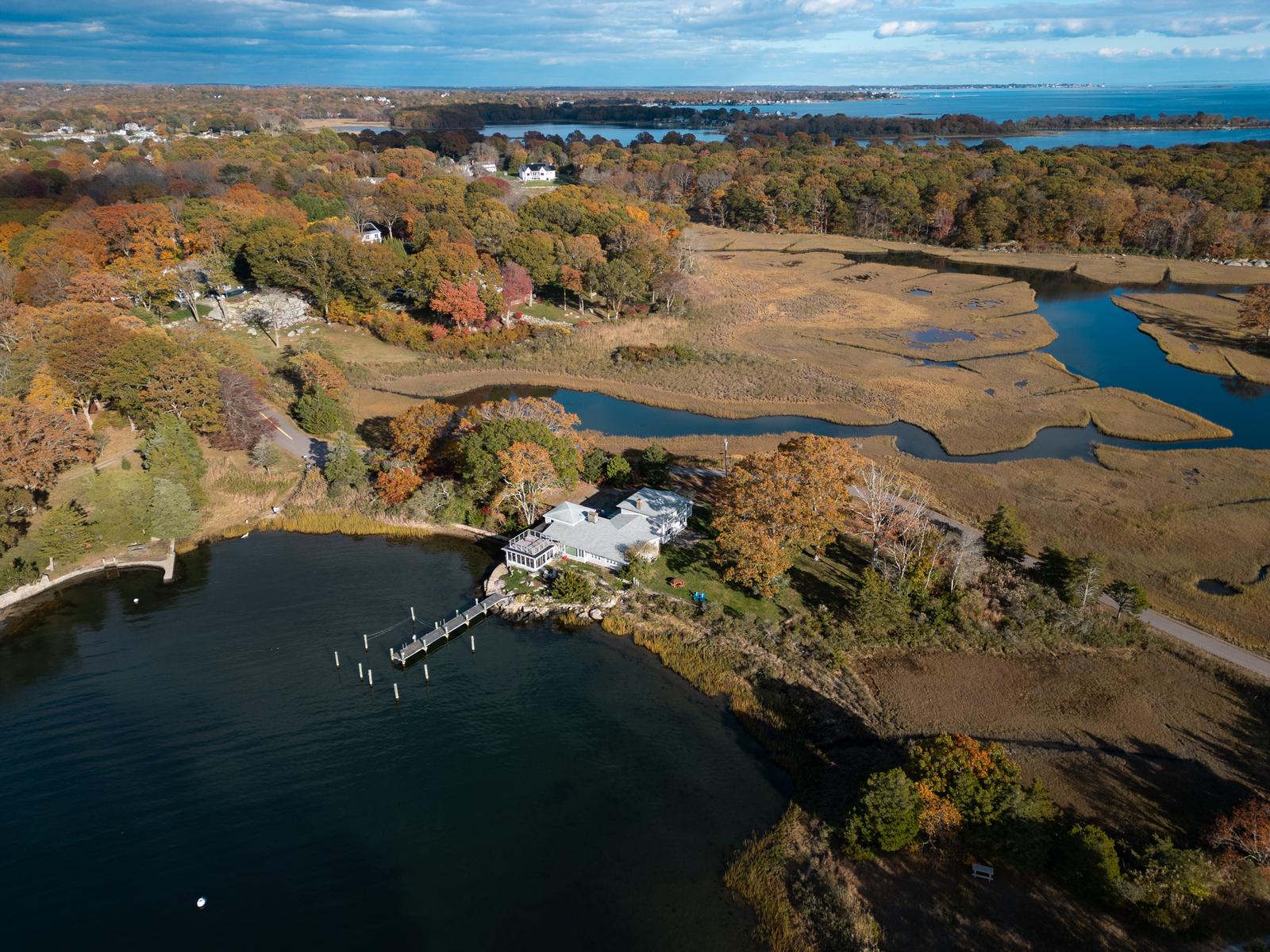 The house and grounds at 26 Schoolhouse, seen from the air