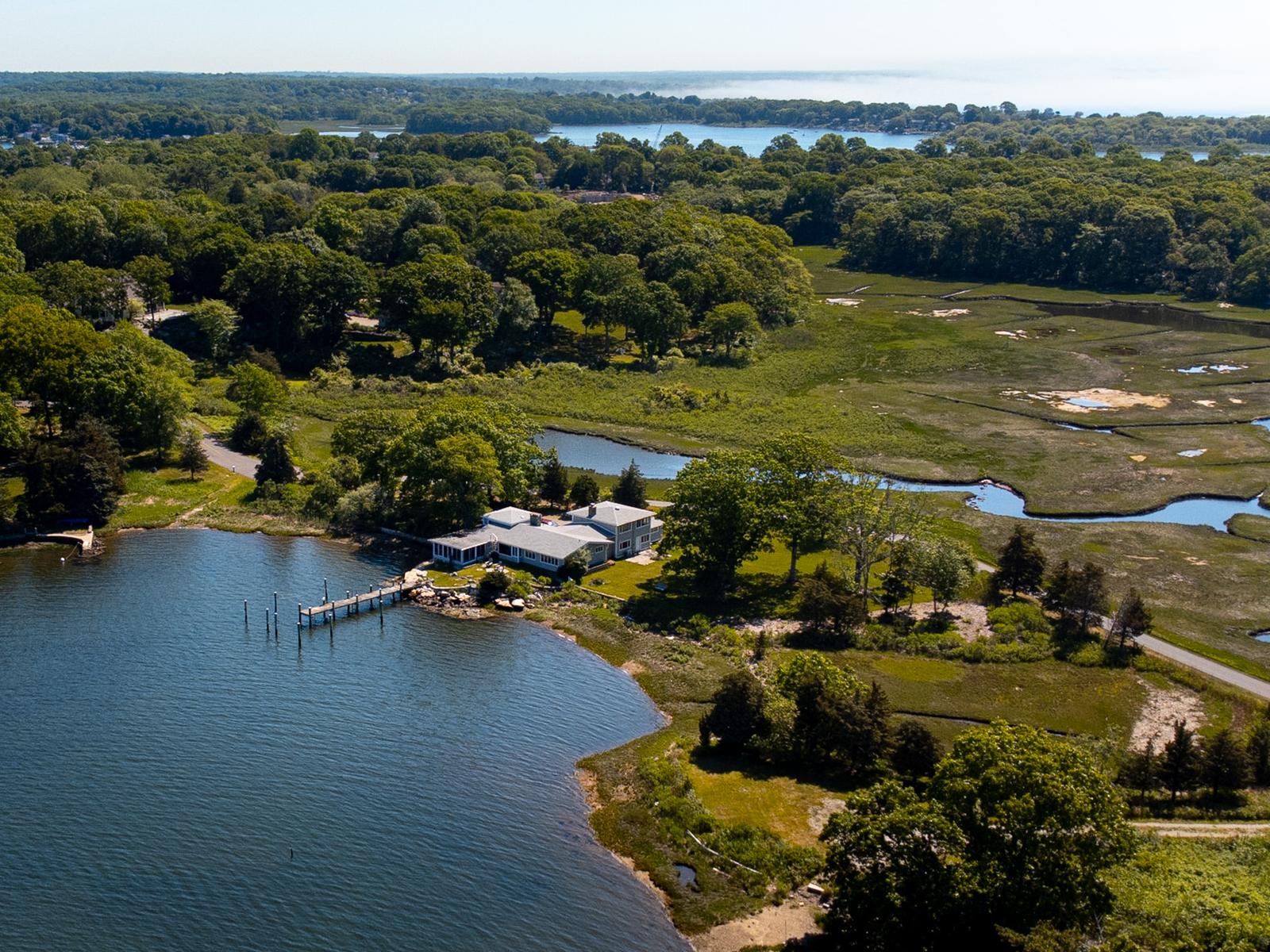 The house and grounds at 26 Schoolhouse, seen from the air