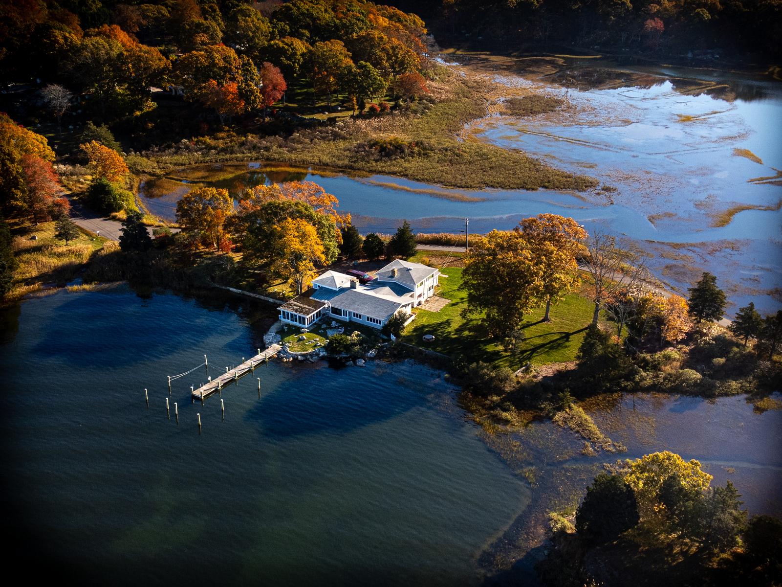 The house and grounds at 26 Schoolhouse, seen from the air
