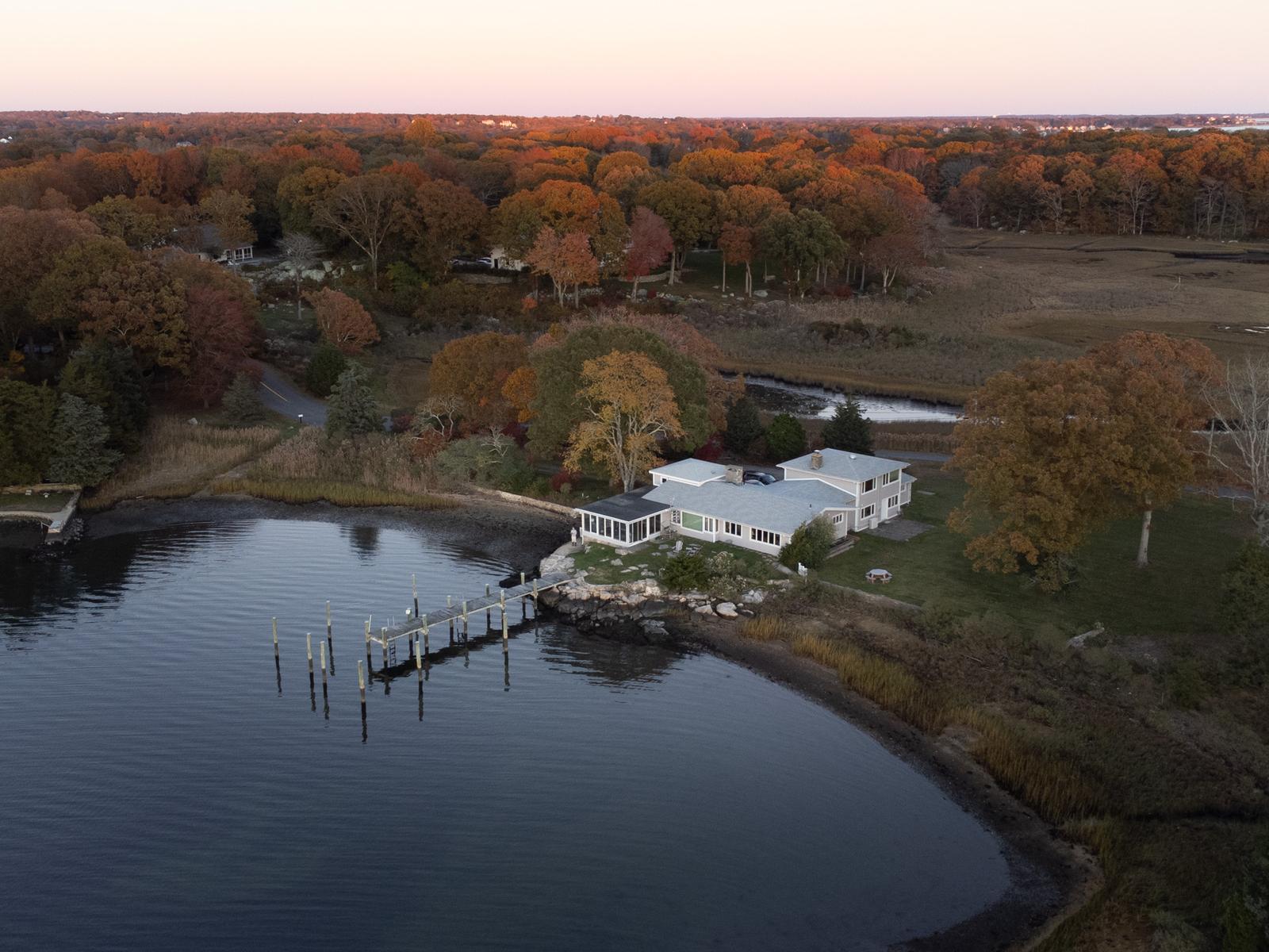 The house and grounds at 26 Schoolhouse, seen from the air