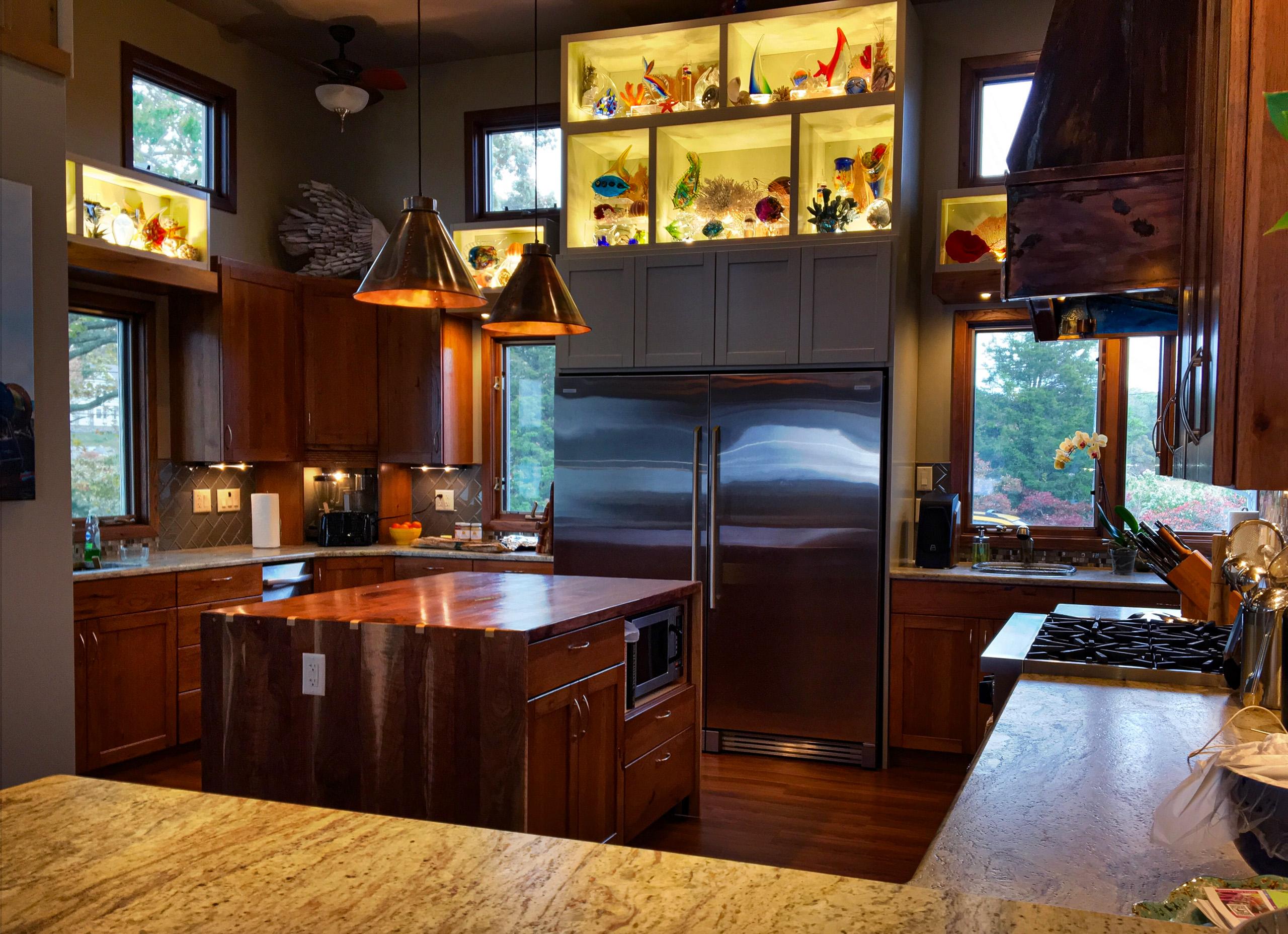 The cooking side of the kitchen, set up to be used, not just photographed.